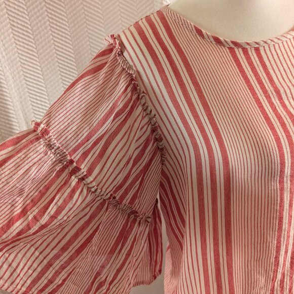 H&M Red White Stripe Ruffle Flutter Sleeve Blouse Boho Size 6 - Picture 4 of 11